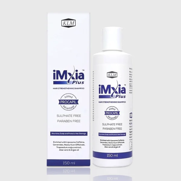 Imxia Plus Shampoo 150ml bottle, sulfate-free and paraben-free hair strengthening formula with PROCAPIL.