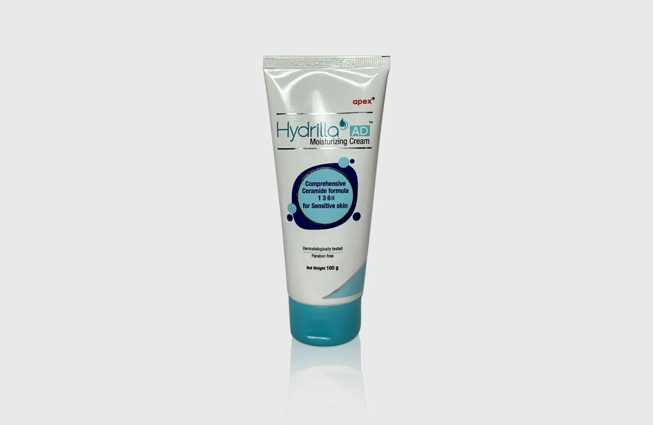 A tube of Hydrilla AD Moisturizing Cream for sensitive skin
