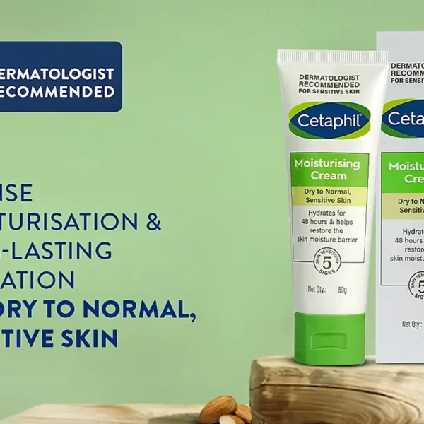 Cetaphil Moisturising Cream for dry to normal sensitive skin, dermatologist-recommended with intense, long-lasting hydration.