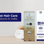 Hair care products , Keto SZ and iMxai Plus shampoos, displayed on a light background with white towels and a brush.